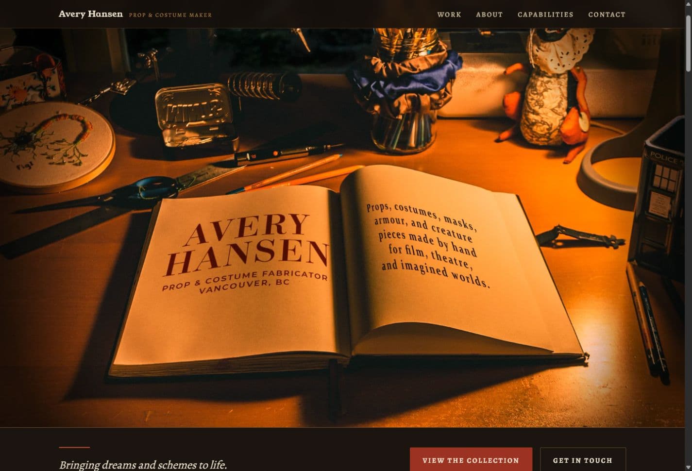 Avery Hansen Portfolio homepage screenshot