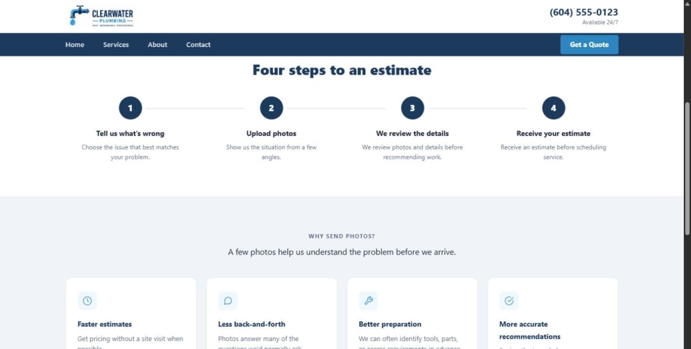 Contractor quote-flow prototype how it works section screenshot