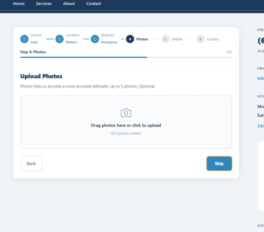 Contractor quote-flow prototype photo upload step screenshot